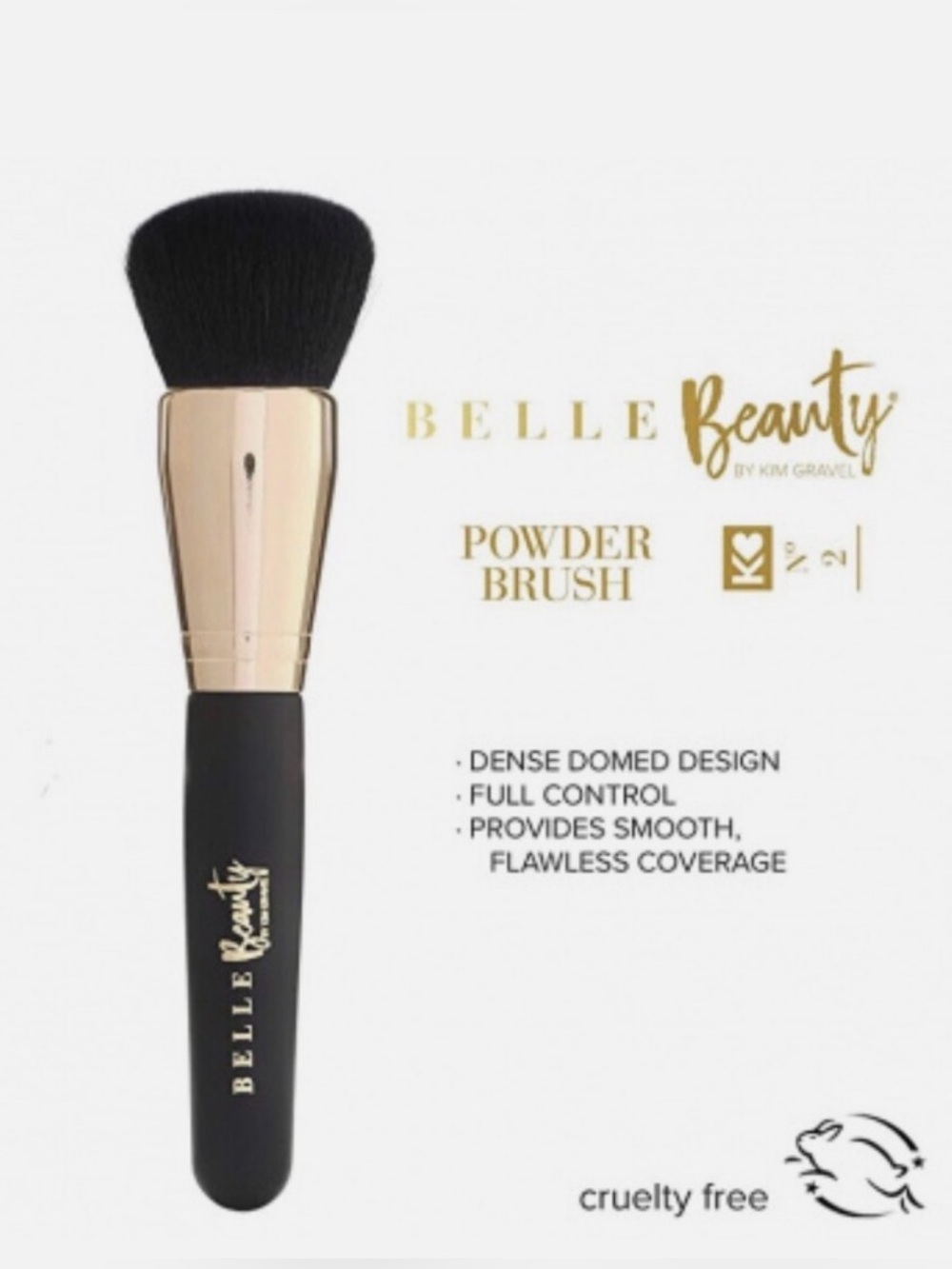 NWT Belle Beauty Powder Brush No 2- Black Handle, Gold Ferrule